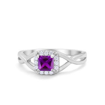 Solitaire Infinity Shank Ring Princess Cut Simulated Amethyst CZ 925 Sterling Silver
